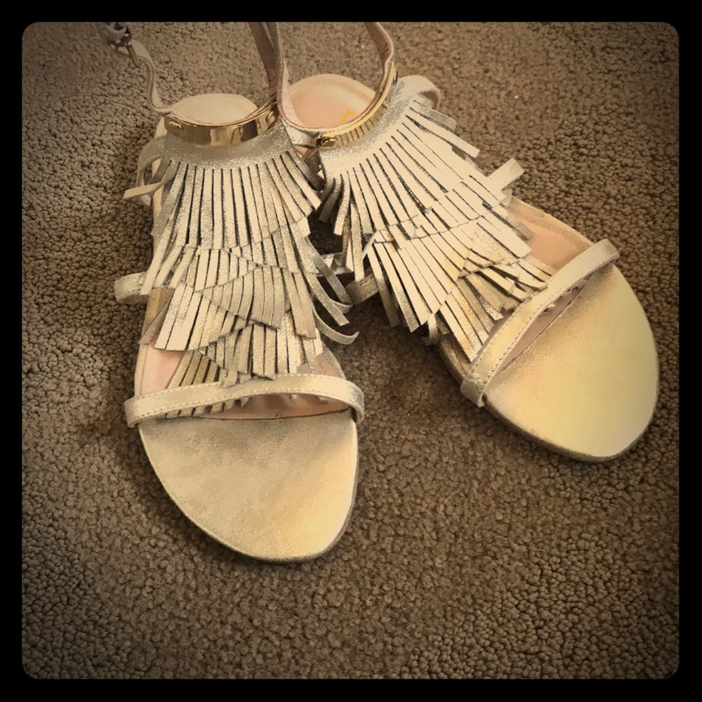 Platinum fringed Marc Fisher sandal
